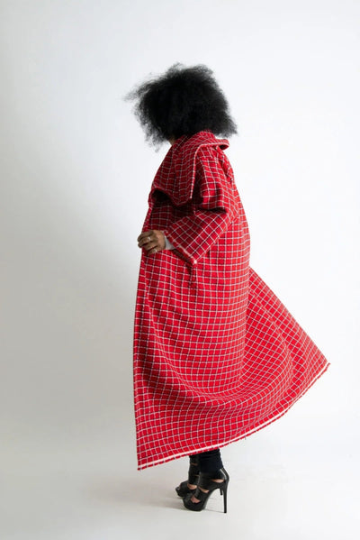 Red Plaid Long Coat OFELIA SALE - EUG Fashion EugFashion 