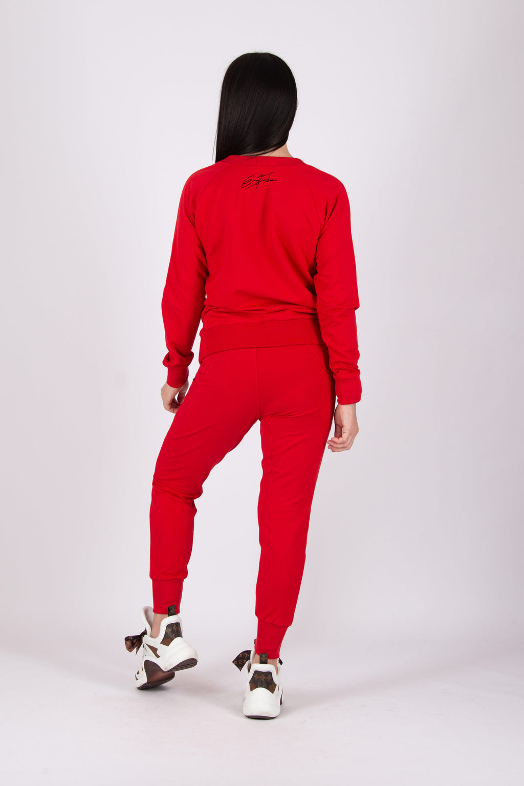 Red tracksuit - slim-fit cotton terry sweatshirt and pants with Manhattan Collection lettering, Gery | EUG Fashion #red