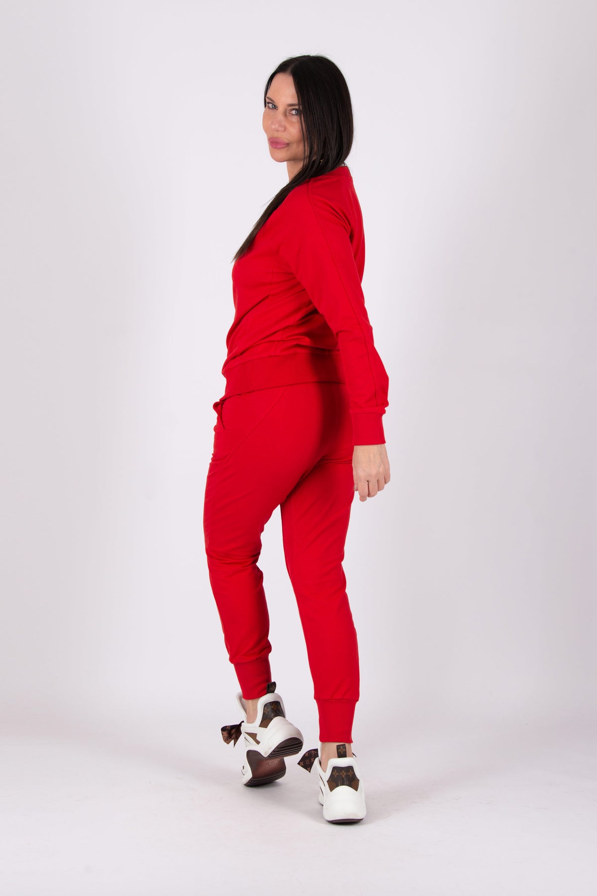 Red tracksuit - slim-fit cotton terry sweatshirt and pants with Manhattan Collection lettering, Gery | EUG Fashion #red