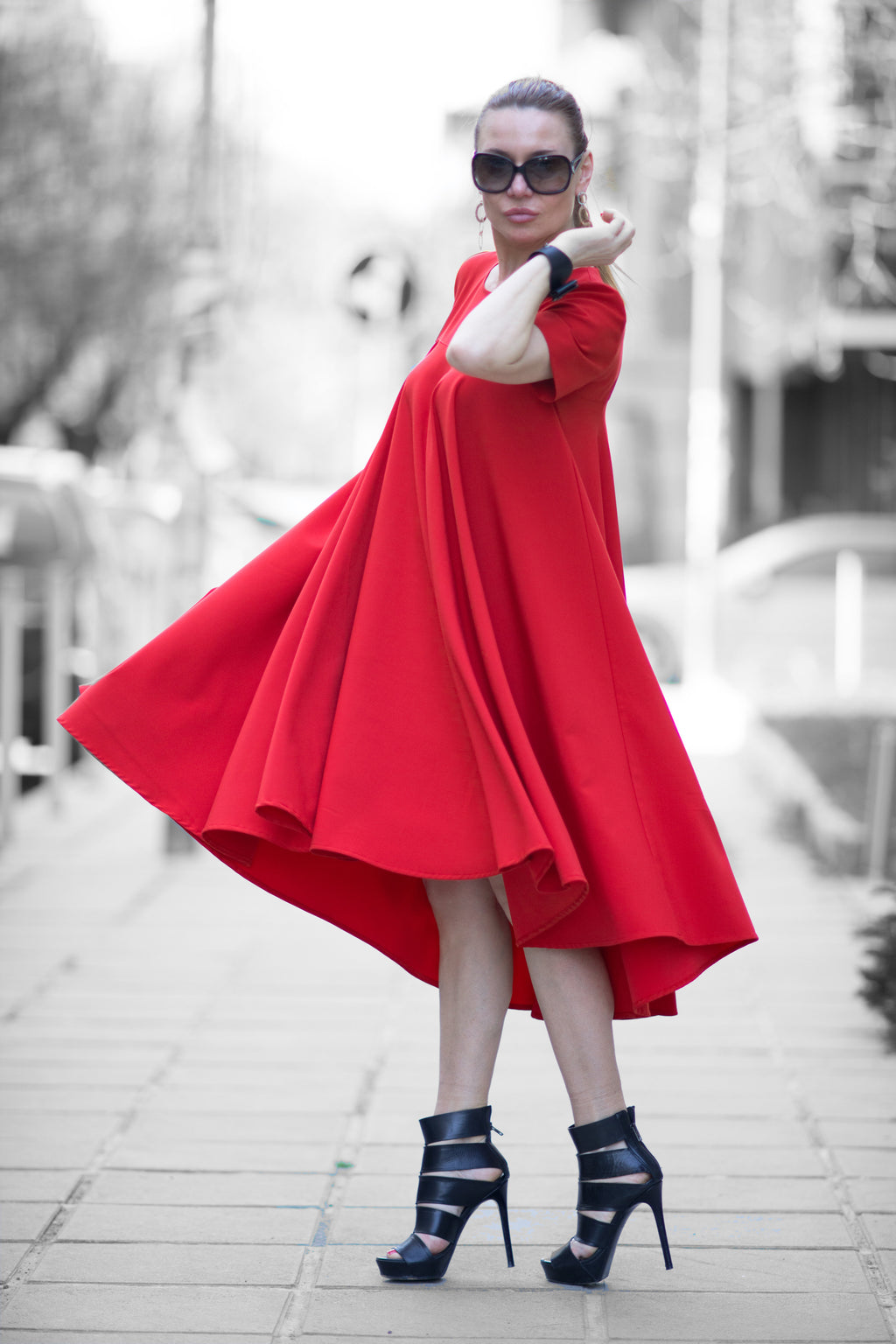 a line red dress #red