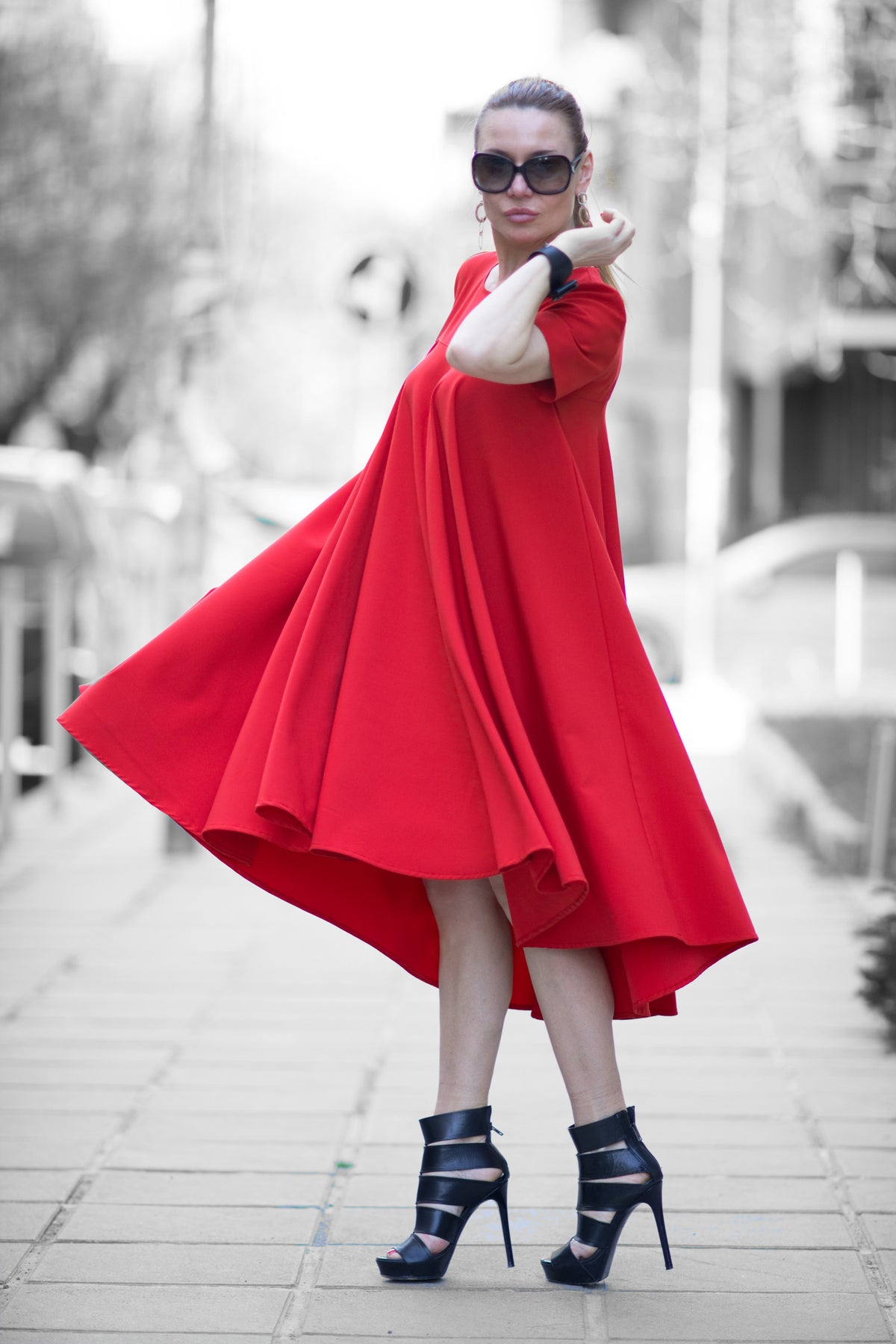 a line red dress #red