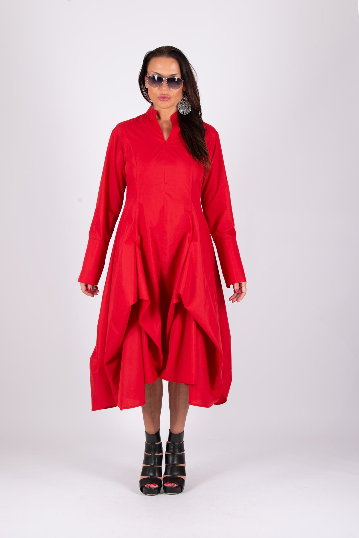 elegant cotton dress #red
