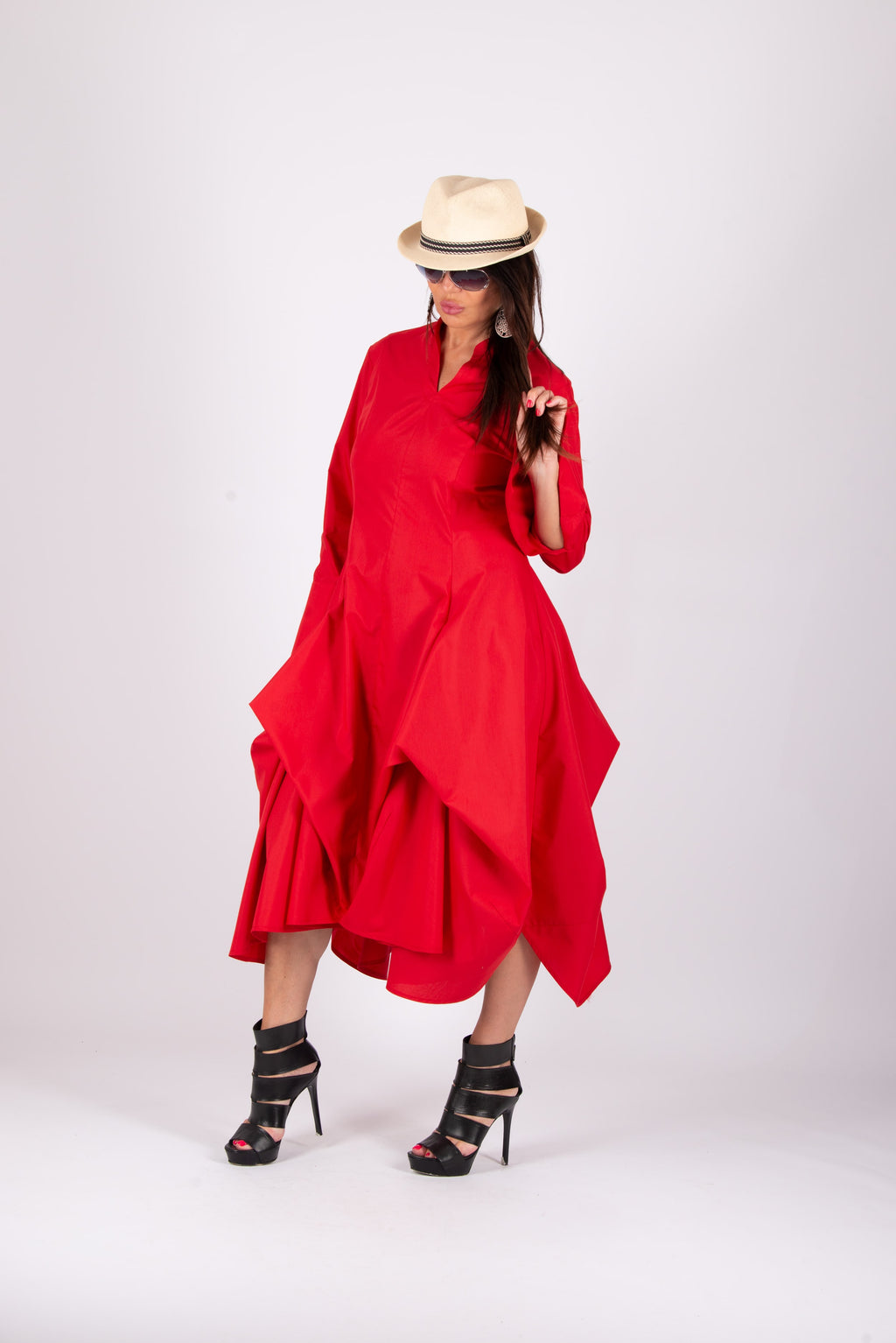 elegant cotton dress #red