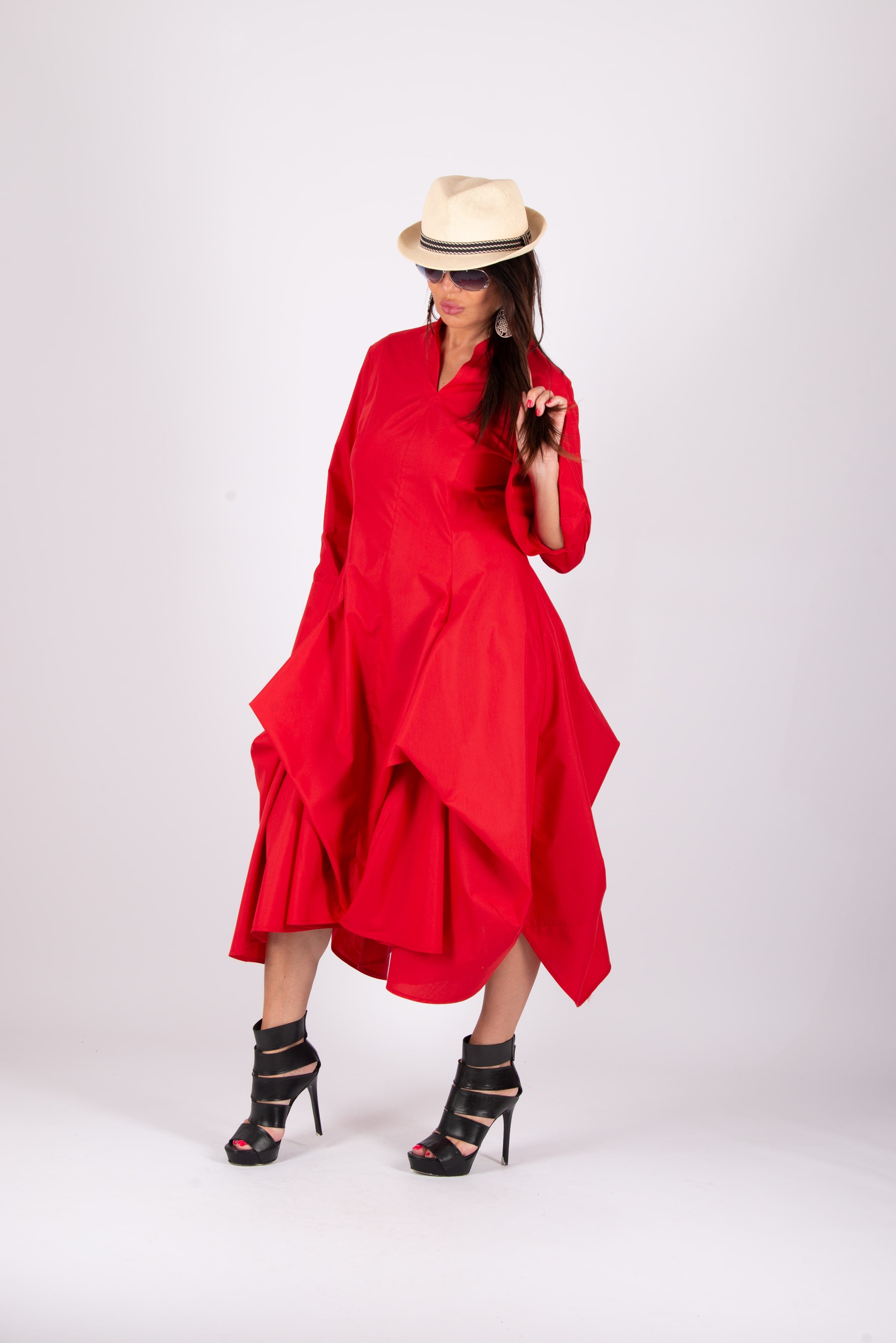 elegant cotton dress #red