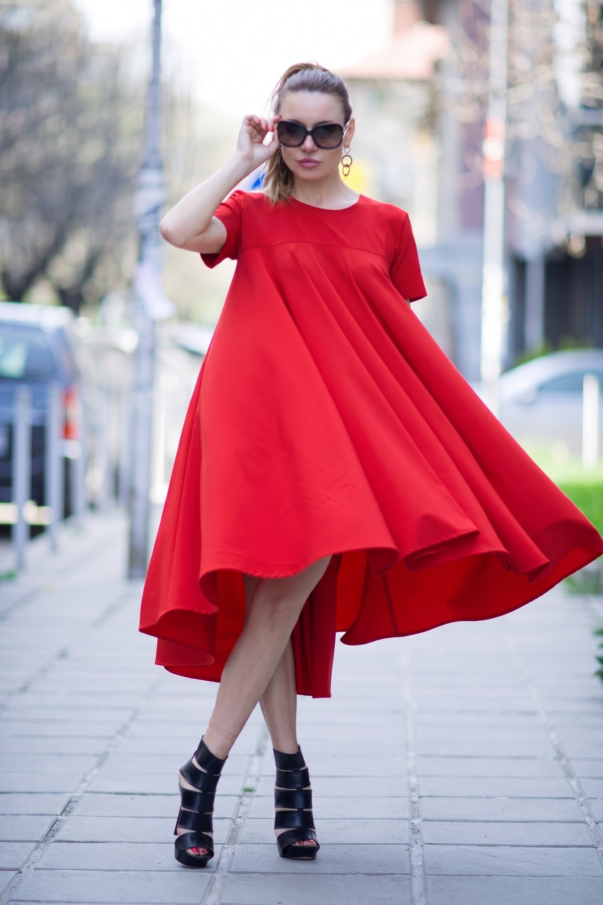 a line red dress #red