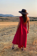 one shoulder linen dress #red