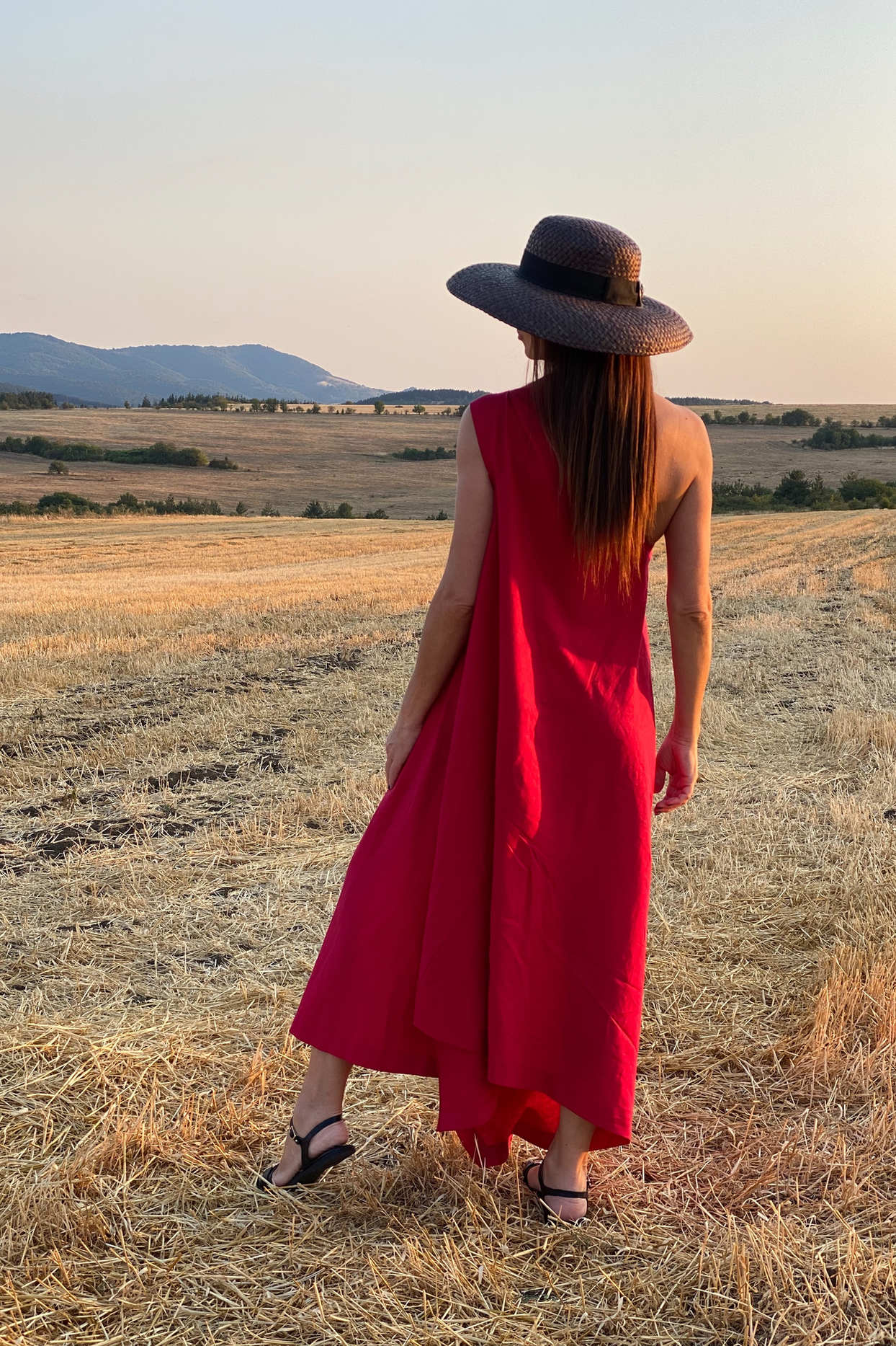one shoulder linen dress #red