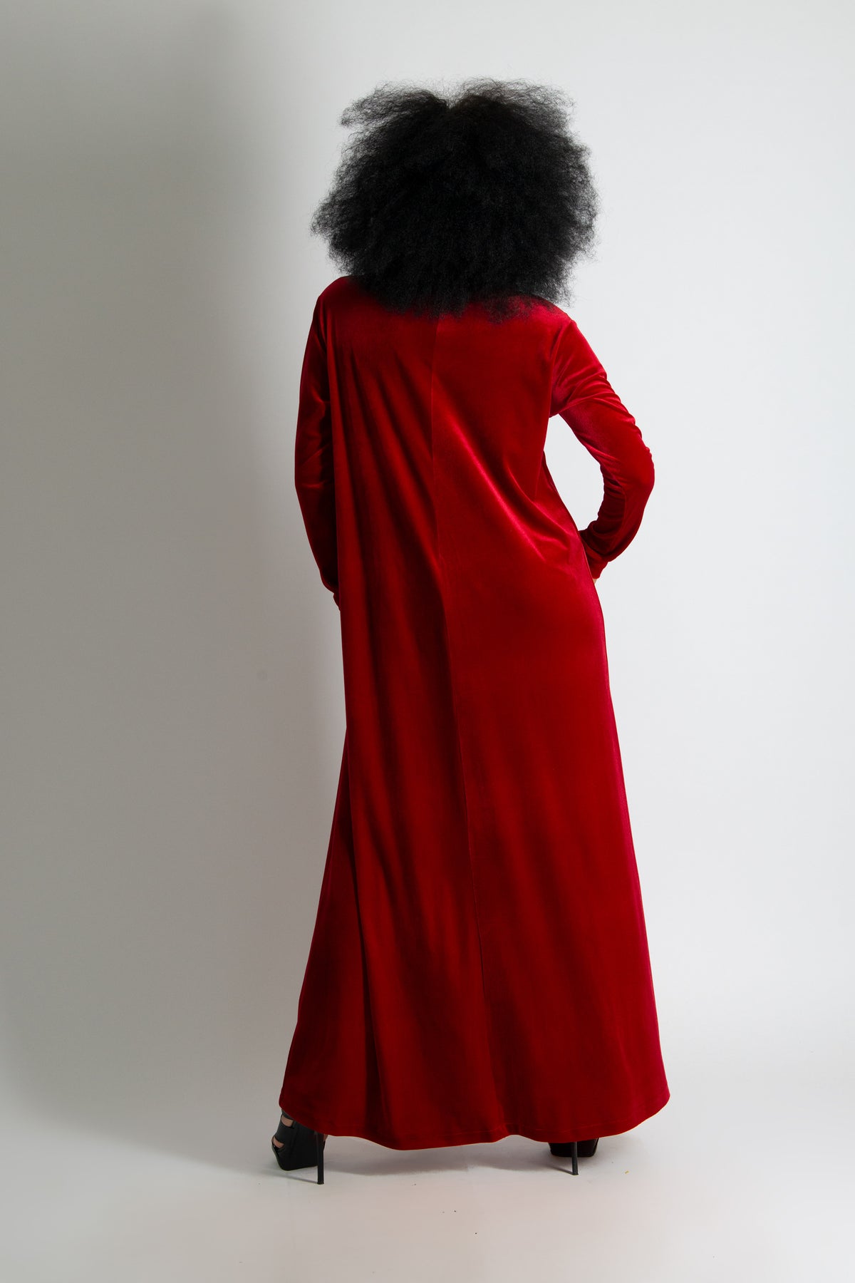 Red silk velvet turtleneck A-line dress Vivian - EUG Fashion #red
