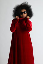 Red silk velvet turtleneck A-line dress Vivian - EUG Fashion #red

