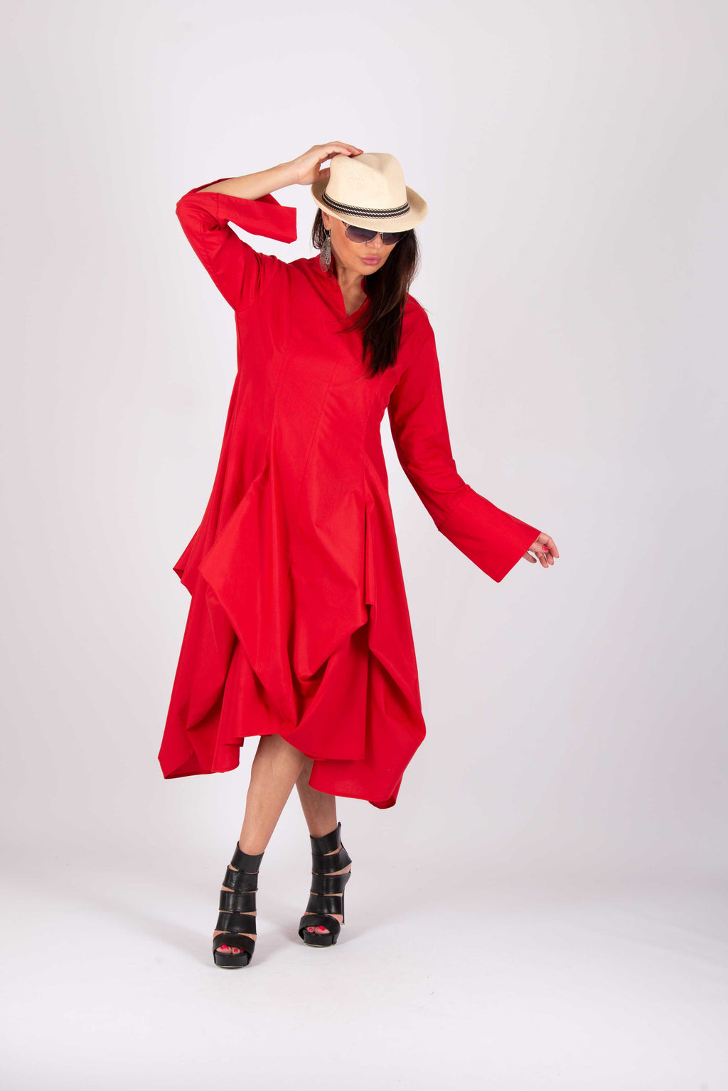 elegant cotton dress #red