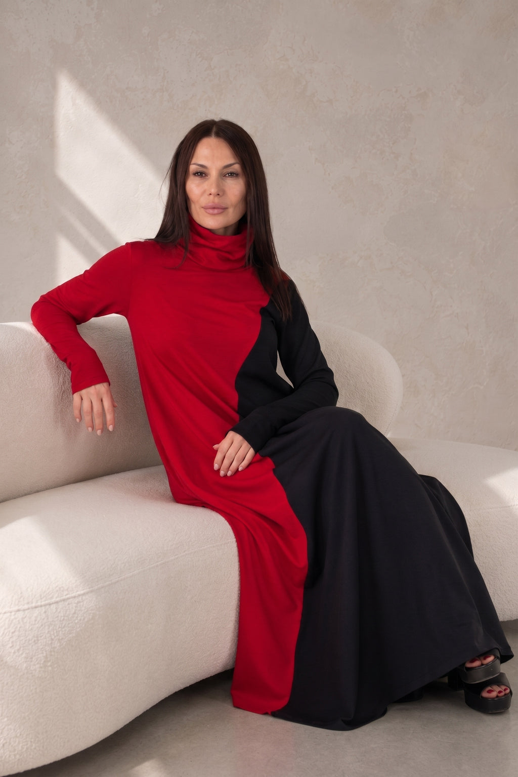 Red and black A-line punto milano dress Vivian - EUG Fashion 
