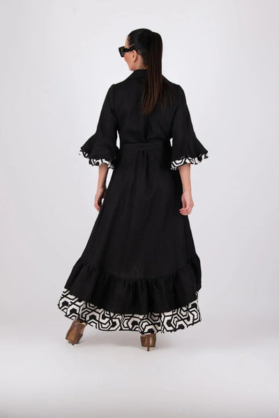 SALEM BLACK LINEN FLOUNCES DRESS - EUG FASHION EugFashion 