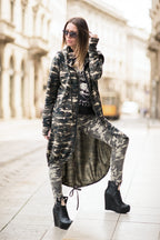 Camouflage hoodie and jumpsuit set - long hooded sweatshirt and matching jumpsuit, Kamila | EUG Fashion #camouflage