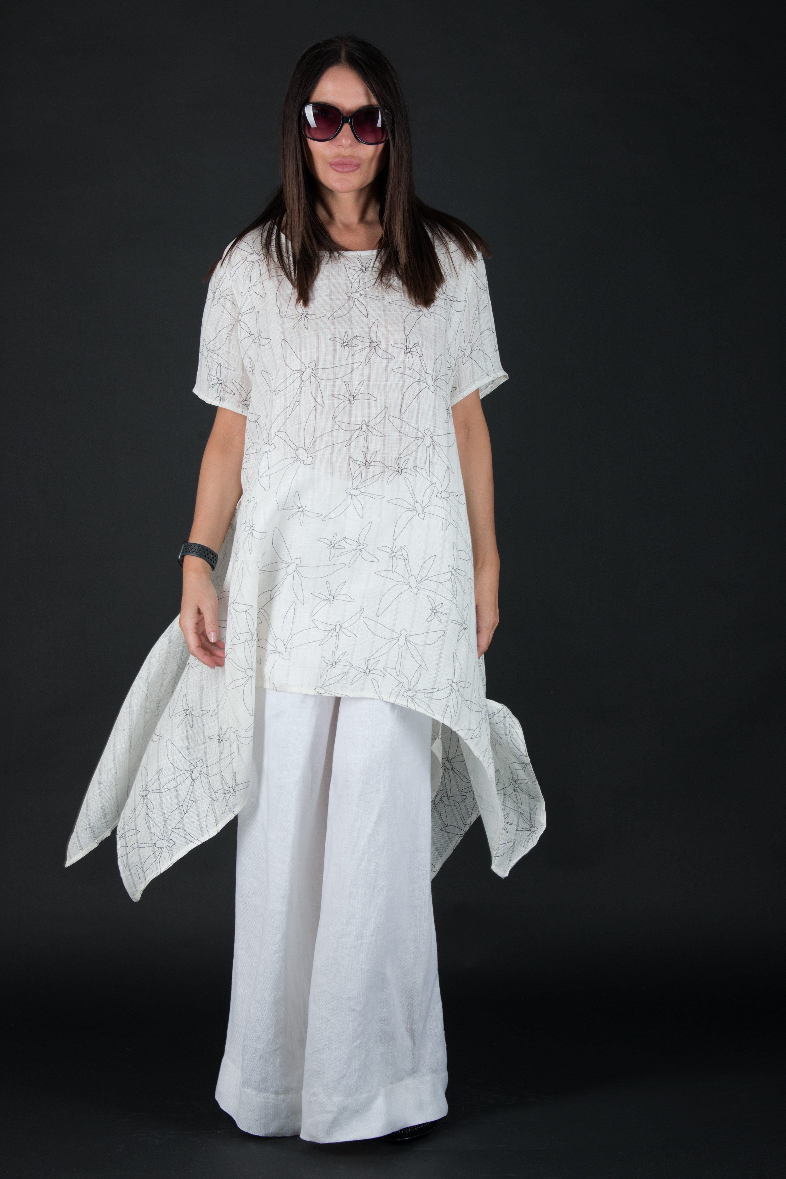 White linen set, top and pants EUG fashion #off-white