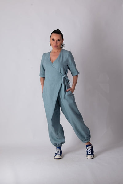 Short Sleeves Linen Jumpsuit SAYA - EUG Fashion EugFashion 