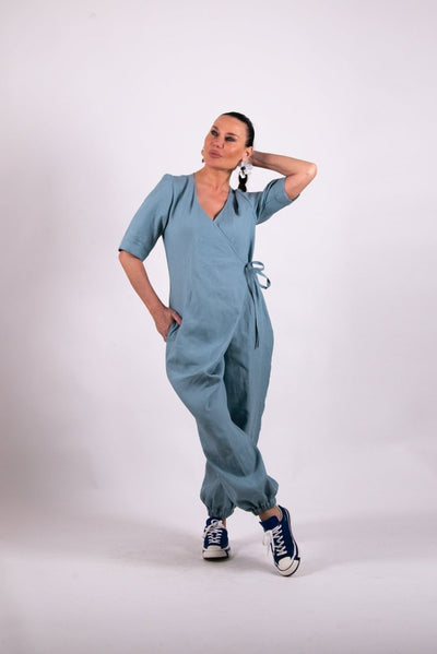 Short Sleeves Linen Jumpsuit SAYA - EUG Fashion EugFashion 