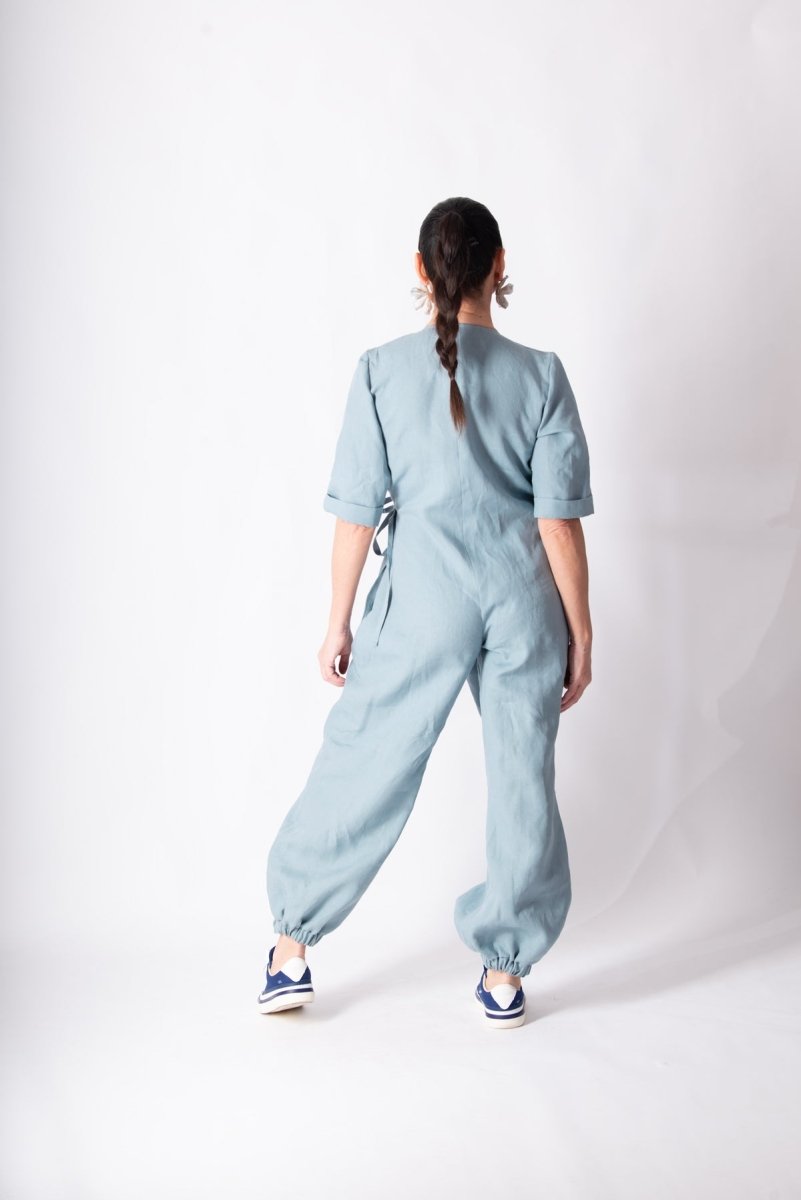 Short Sleeves Linen Jumpsuit SAYA - EUG Fashion EugFashion 