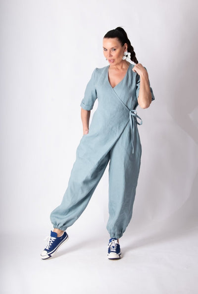 Short Sleeves Linen Jumpsuit SAYA - EUG Fashion EugFashion 