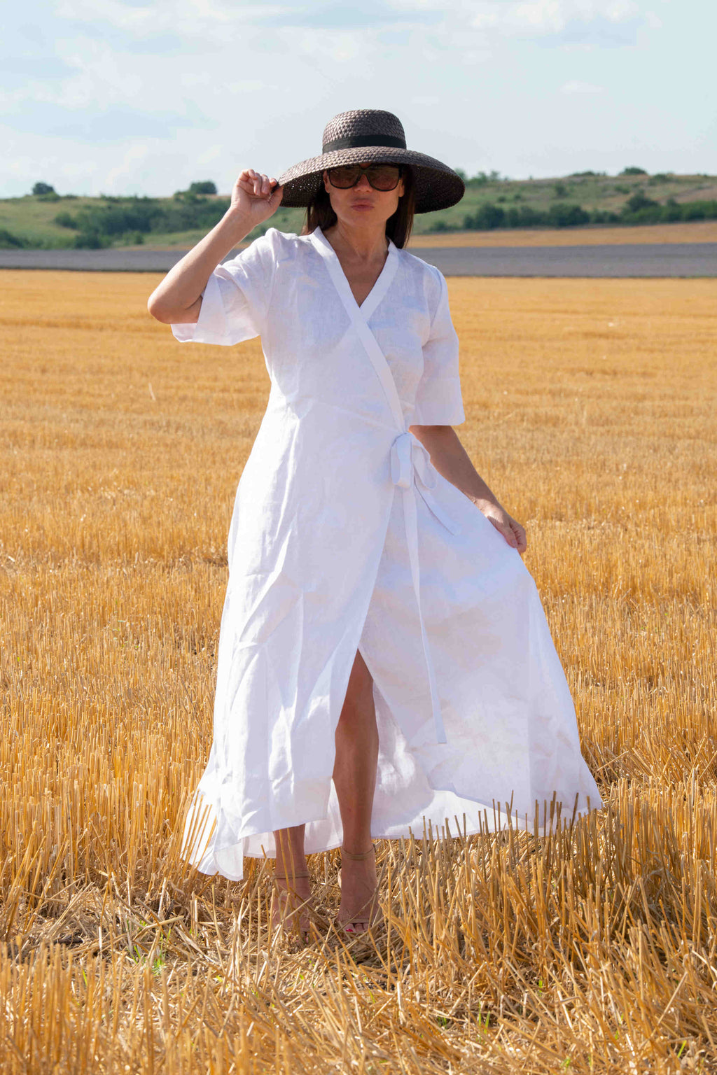 linen wrap summer dress - Eug fashion #white