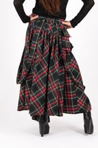Plaid cotton asymmetric skirt Zefira with suspenders and cargo pockets - EUG Fashion #plaid
