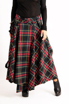 Plaid cotton asymmetric skirt Zefira with suspenders and cargo pockets - EUG Fashion #plaid

