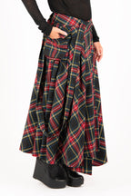 Plaid cotton asymmetric skirt Zefira with suspenders and cargo pockets - EUG Fashion #plaid

