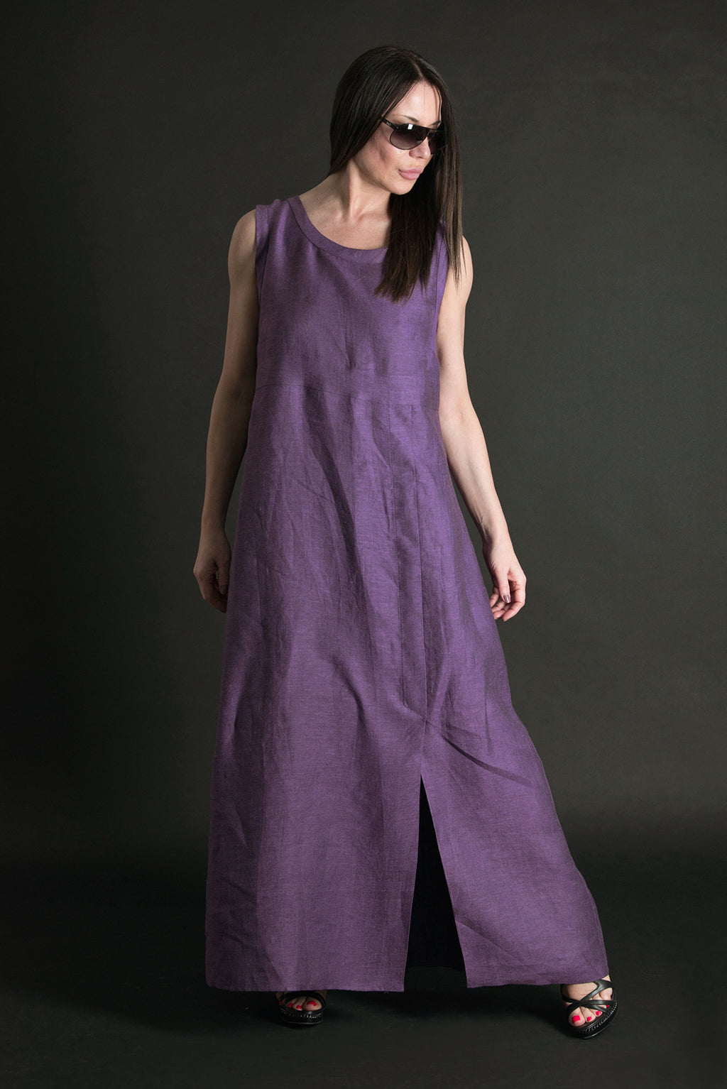 Long Sleeveless Linen  Dress - Amber
