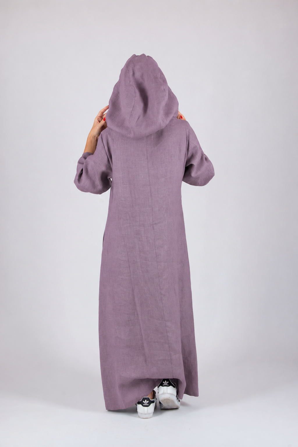 smoky purple linen hooded dress