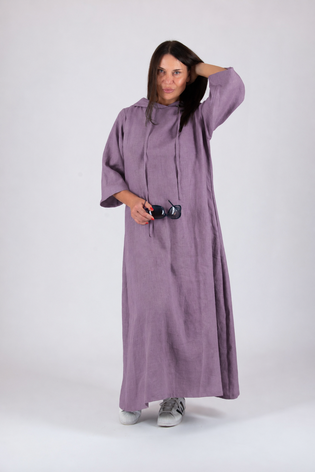 a line linen prple dress