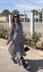 Stripe Flounces Dress DOA - EUG Fashion