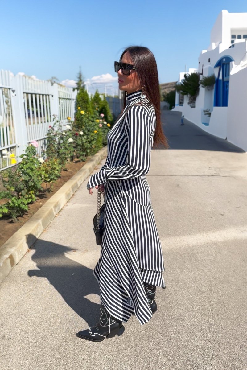 Stripe Flounces Dress DOA - EUG Fashion