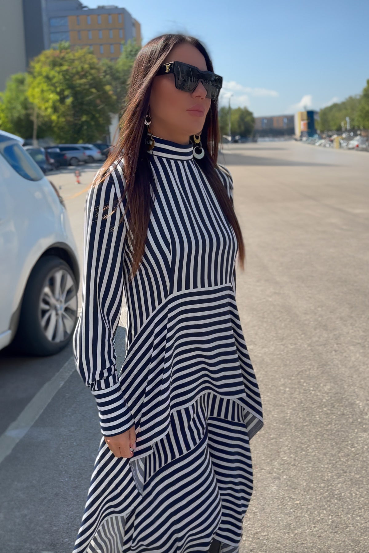 Stripe Flounces Dress DOA - EUG FASHION EugFashion 