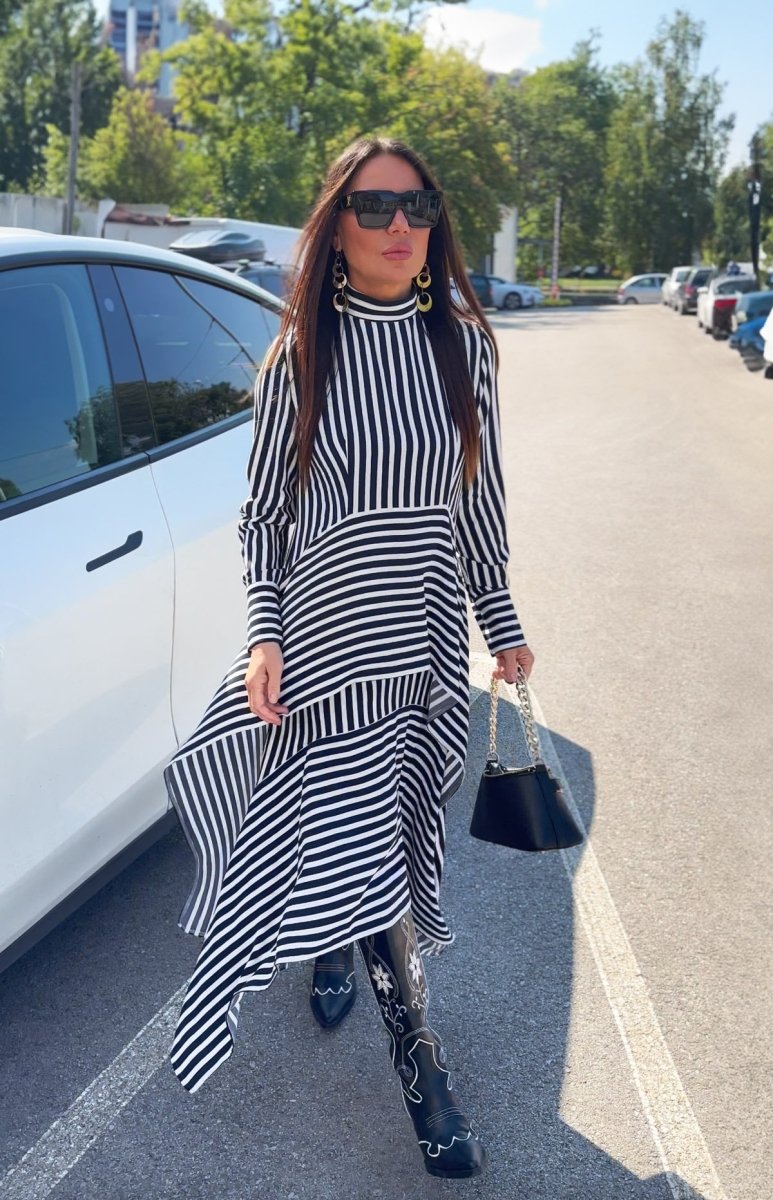 Stripe Flounces Dress DOA - EUG Fashion