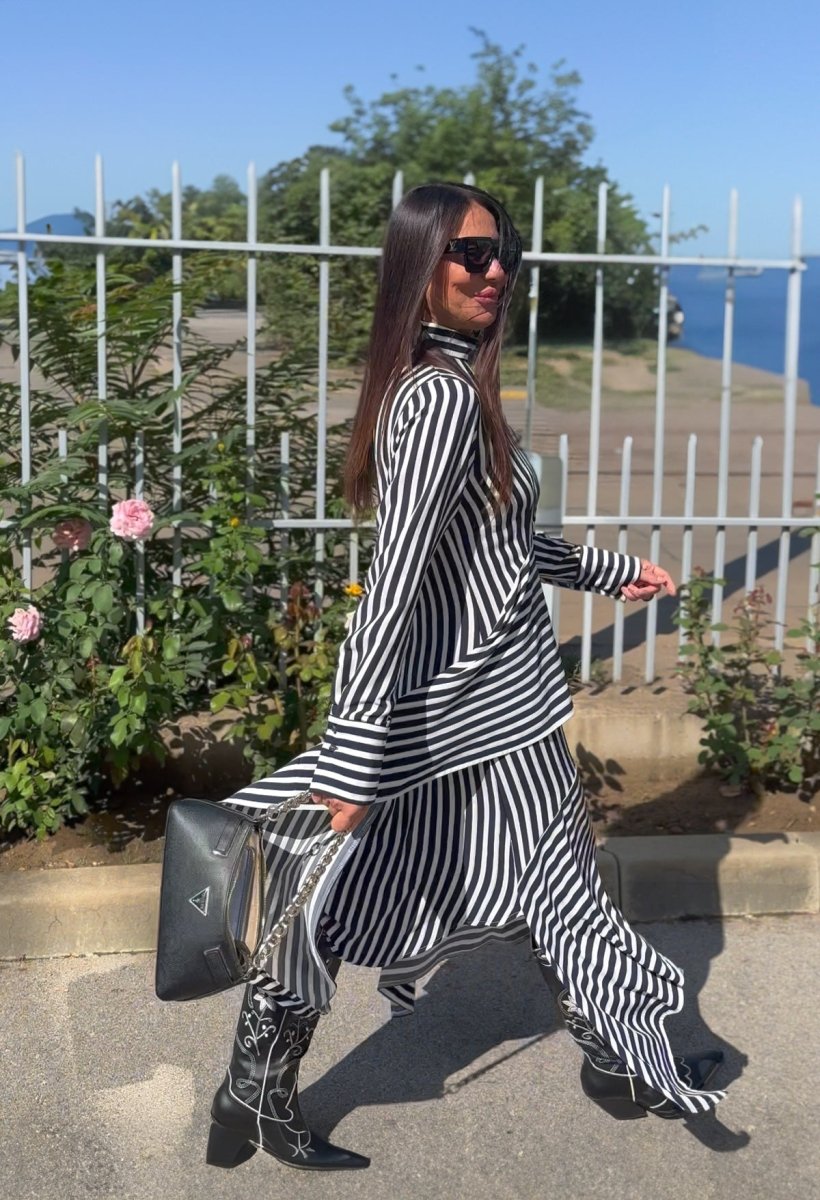 Stripe Flounces Dress DOA - EUG Fashion
