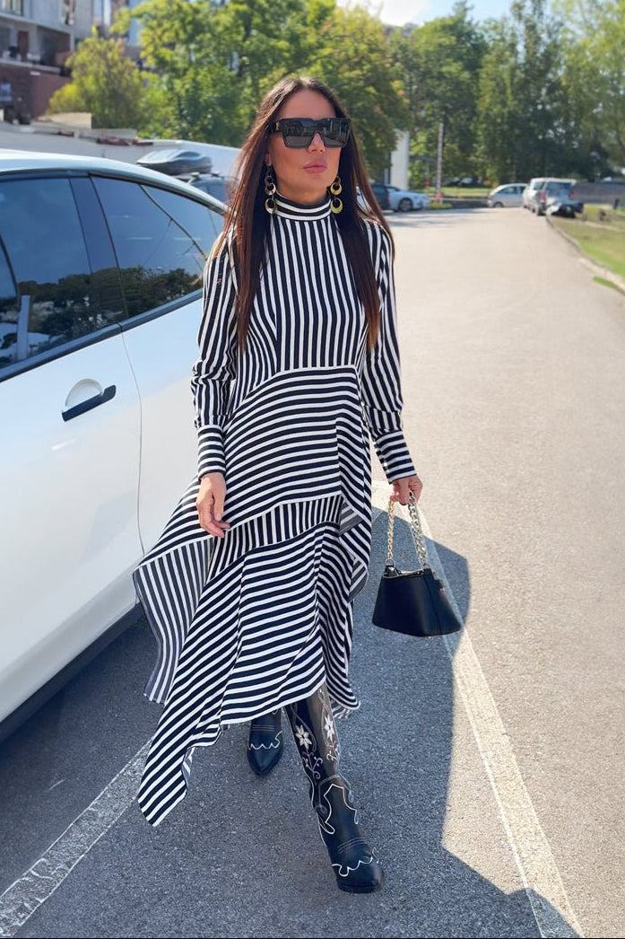 Stripe Flounces Dress DOA - EUG Fashion