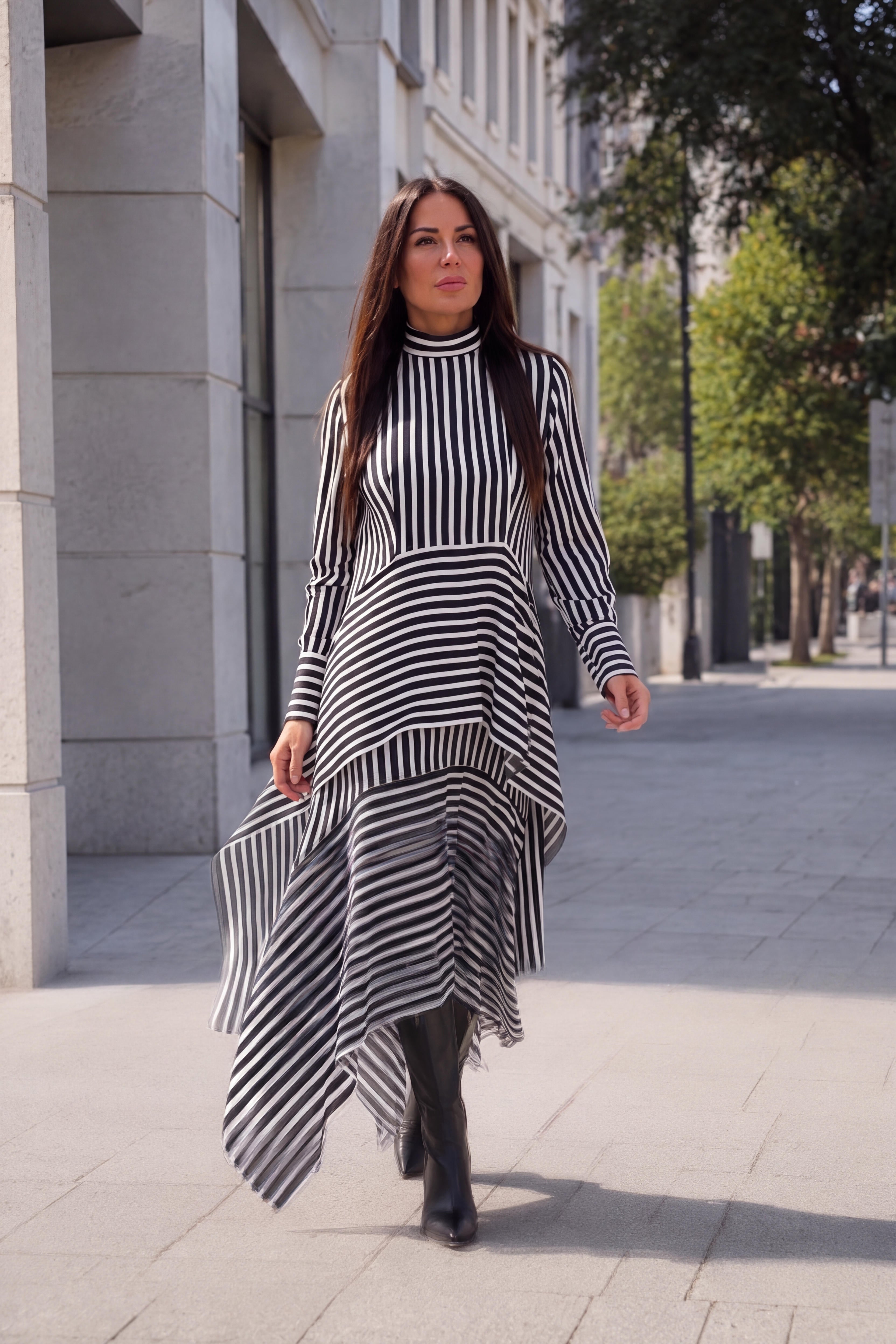 Striped layered ruffle dress Doa - EUG Fashion
