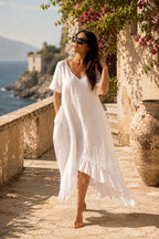 linen wide summer dress - EUG fashion #white