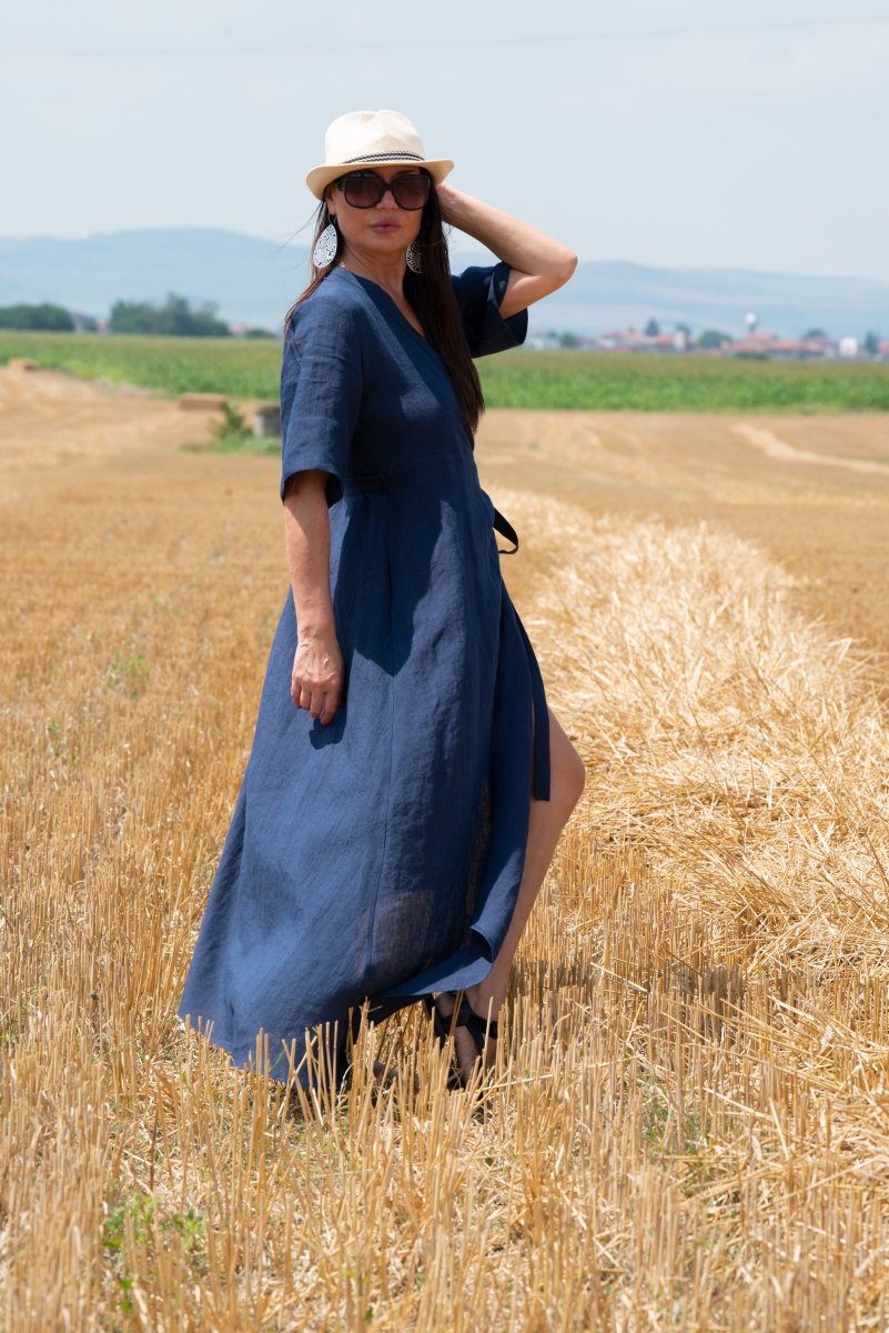 Summer Linen Wrap Dress VERONA - EUG Fashion