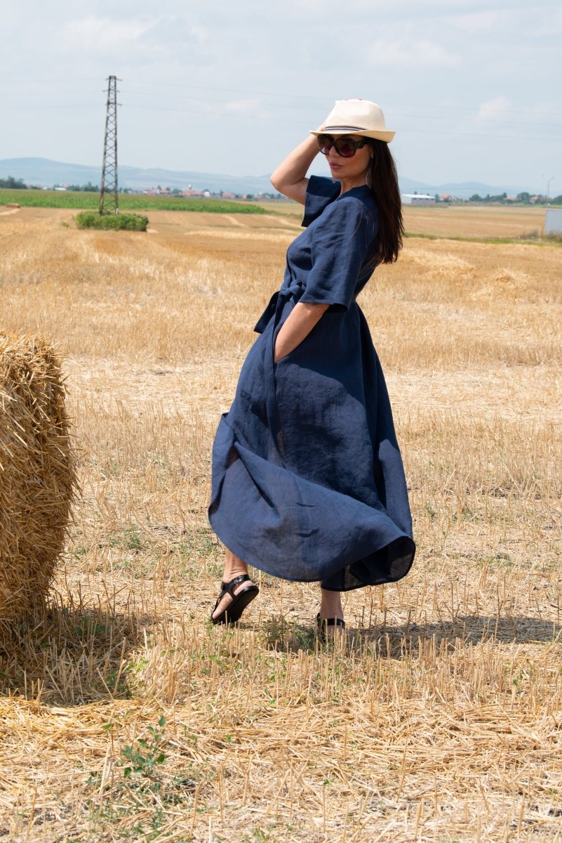 Summer Linen Wrap Dress VERONA - EUG Fashion
