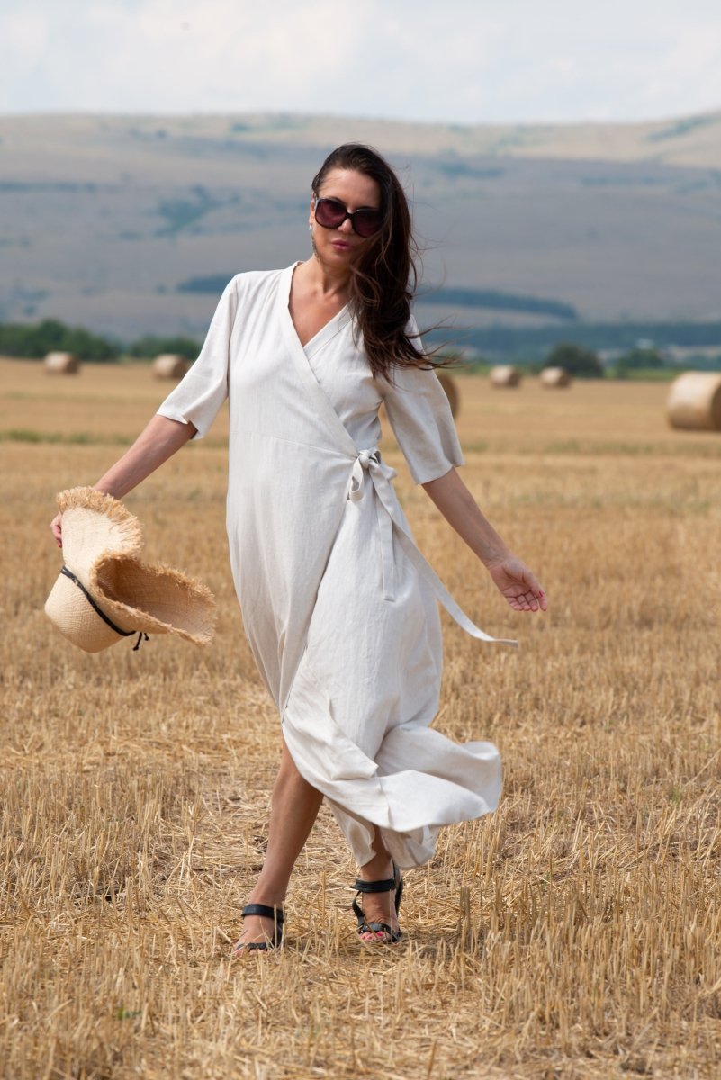 Summer Linen Wrap Dress VERONA - EUG Fashion