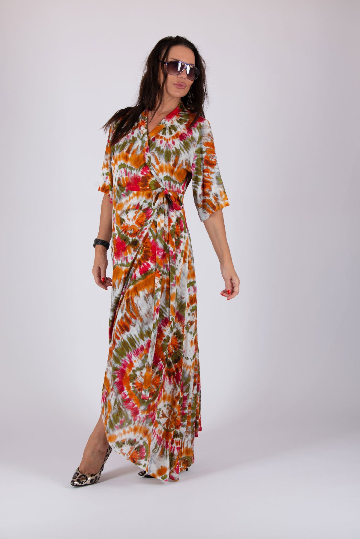 Wrap cotton tie-dye maxi dress - EUG fashion