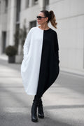Black and white two-tone punto milano barrel dress Tamara - EUG Fashion 