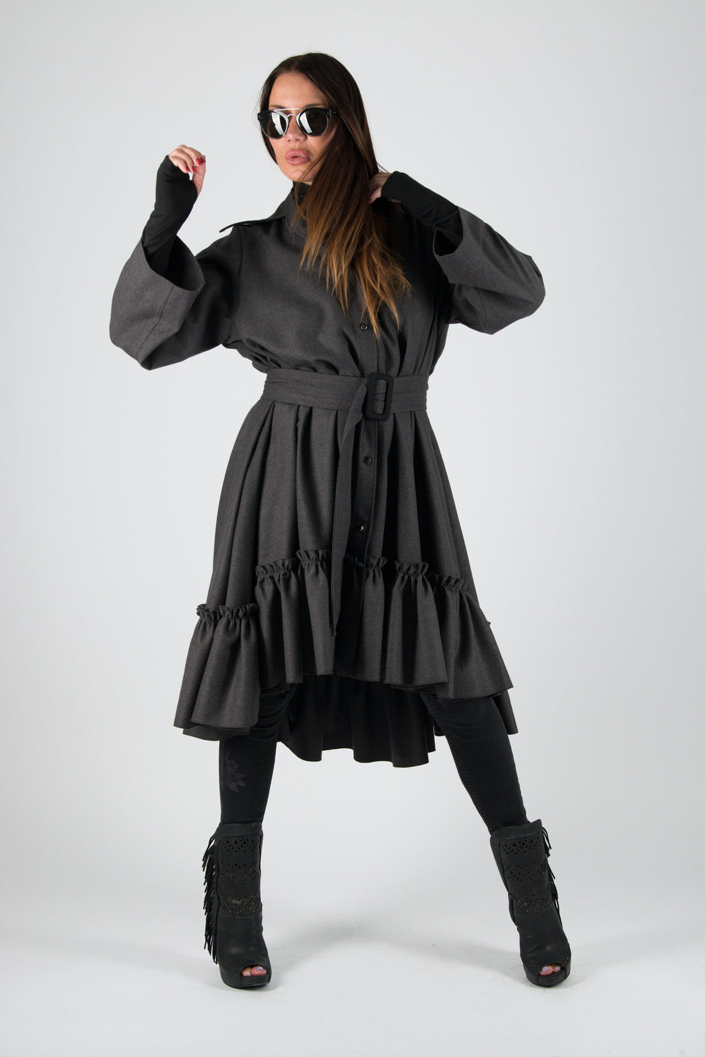 Dark grey cashmere wool shirt dress Tatiana - EUG Fashion
