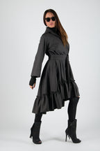 Dark grey cashmere wool shirt dress Tatiana - EUG Fashion
