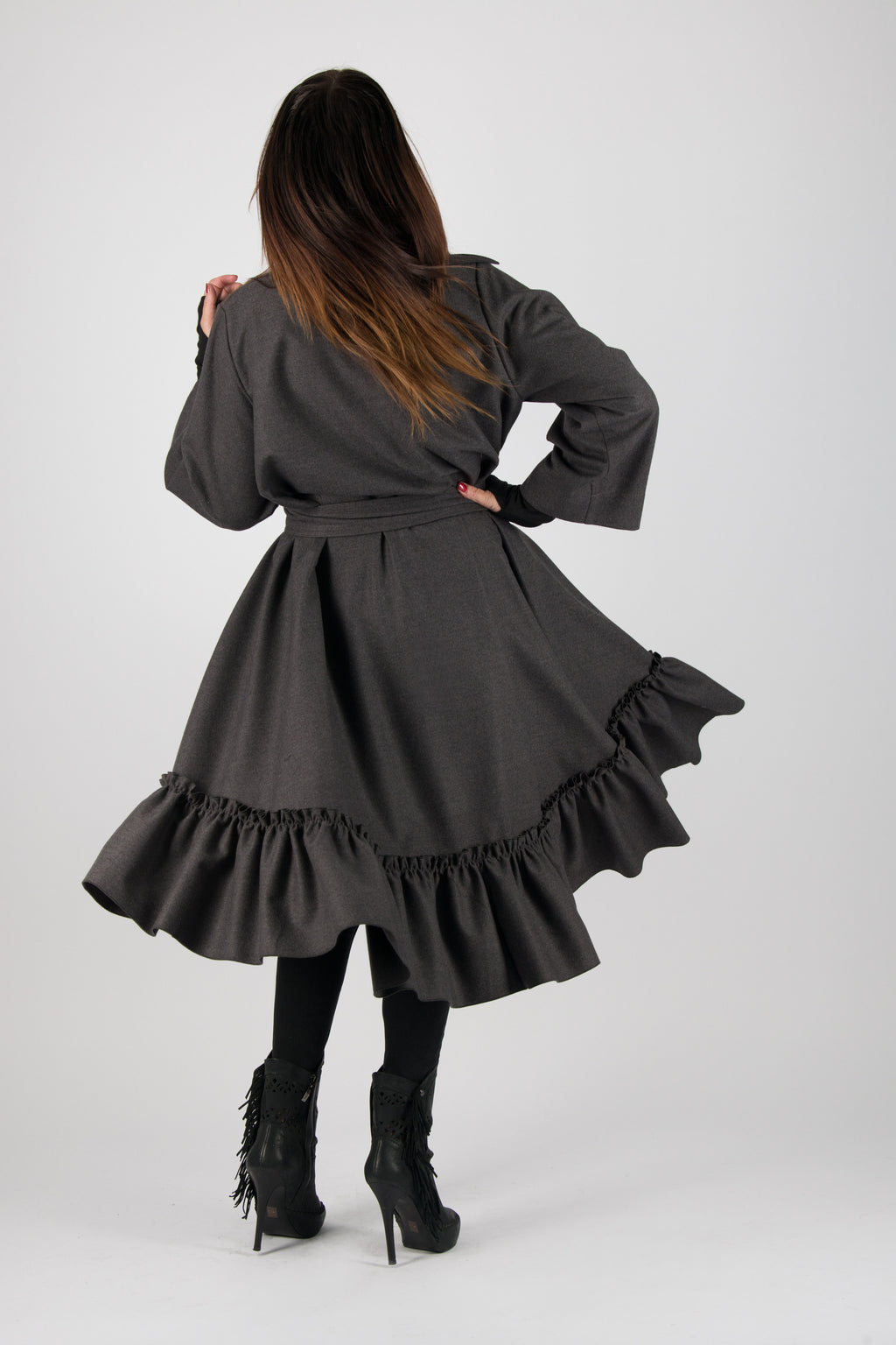 Dark grey cashmere wool shirt dress Tatiana - EUG Fashion
