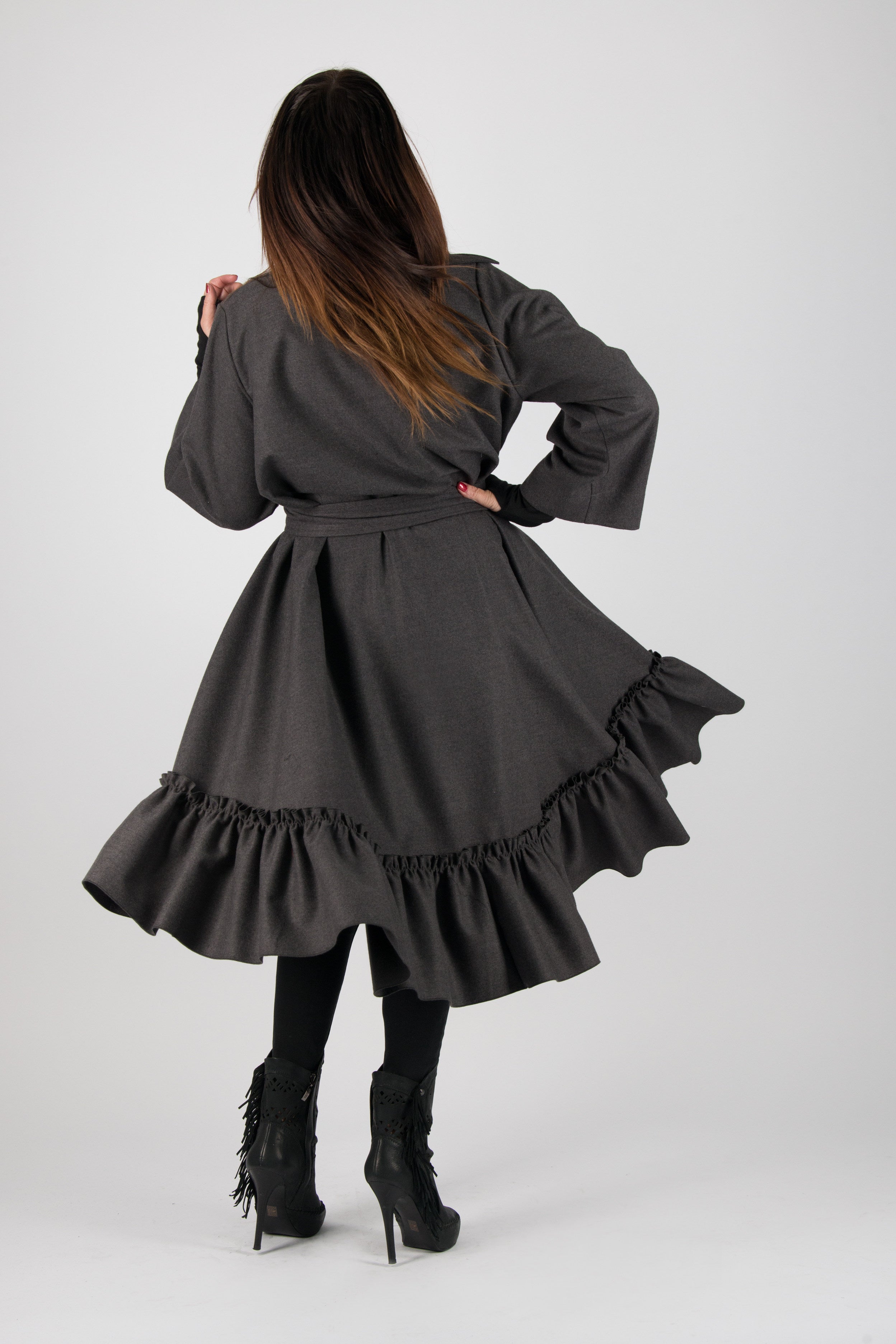 Dark grey cashmere wool shirt dress Tatiana - EUG Fashion
