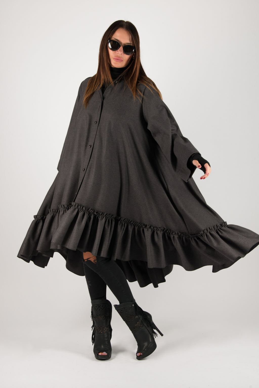 Dark grey cashmere wool shirt dress Tatiana - EUG Fashion
