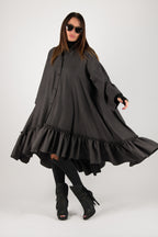 Dark grey cashmere wool shirt dress Tatiana - EUG Fashion
