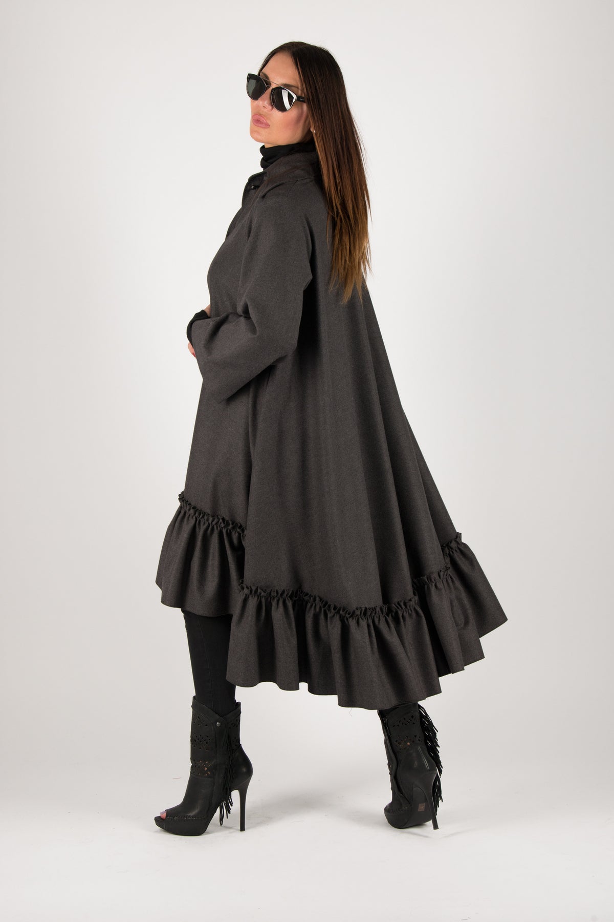 Dark grey cashmere wool shirt dress Tatiana - EUG Fashion
