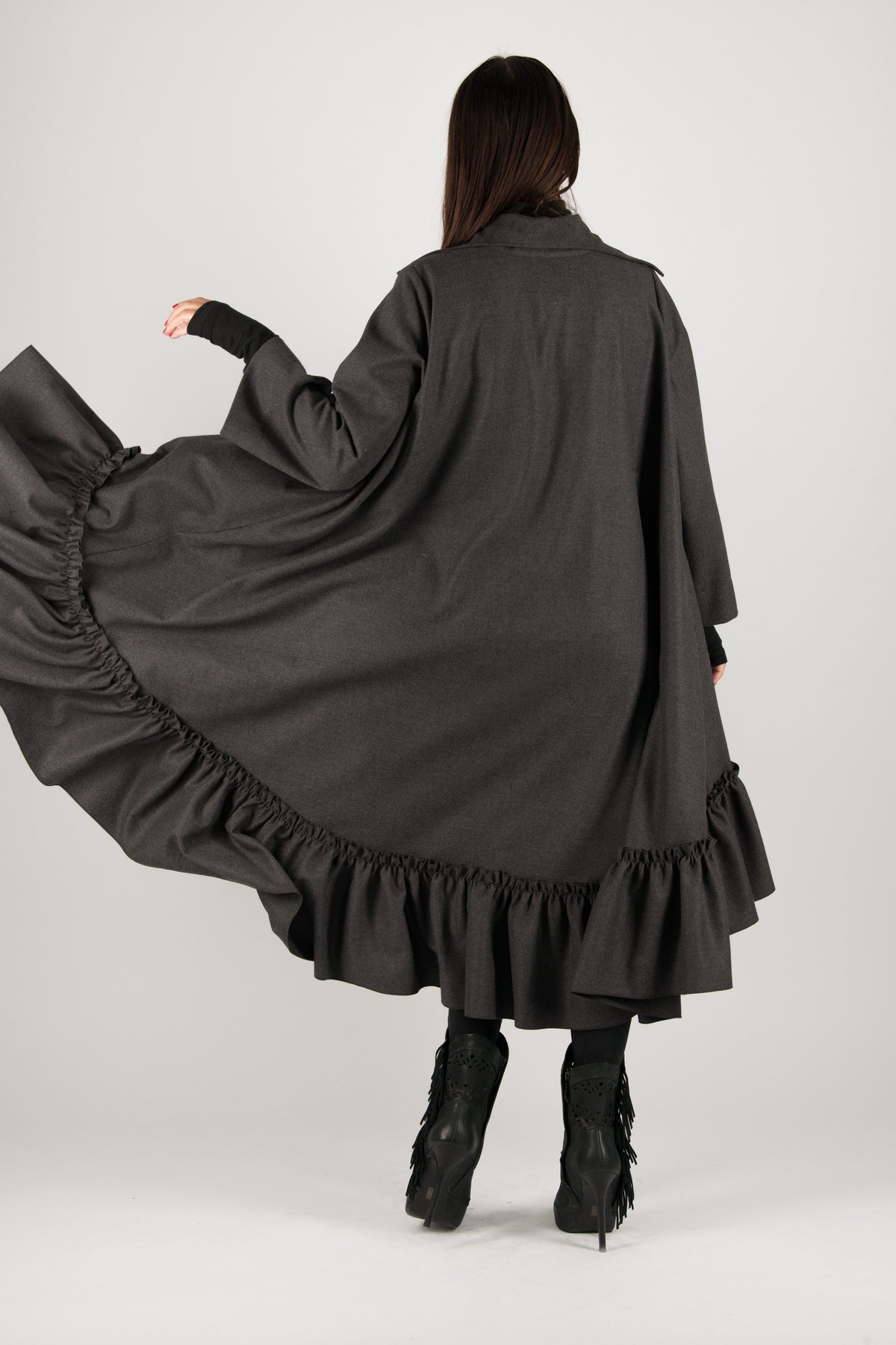 Dark grey cashmere wool shirt dress Tatiana - EUG Fashion
